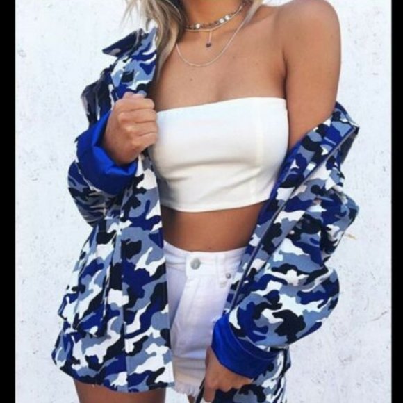 Size M - Revolve I.AM.GIA by Tiger Mist Women's Blue Camouflage Jacket - Picture 2 of 5